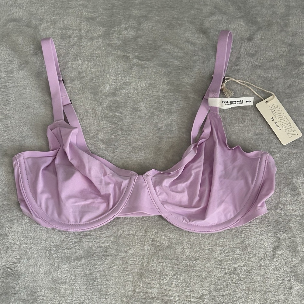NWT $40 Aerie SMOOTHEZ Bra 34D Lilac Full Coverage Underwire Sustainable Comfort